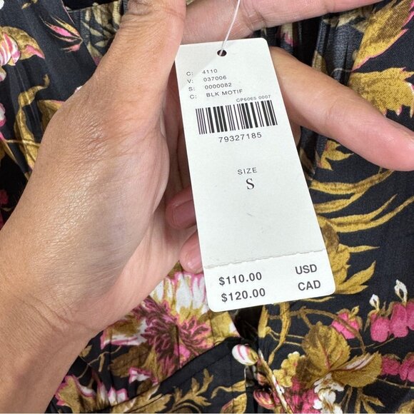 Anthropologie Button Front Peplum Hem Black Floral Ruffle Cuff Blouse Size Small - Picture 4 of 13